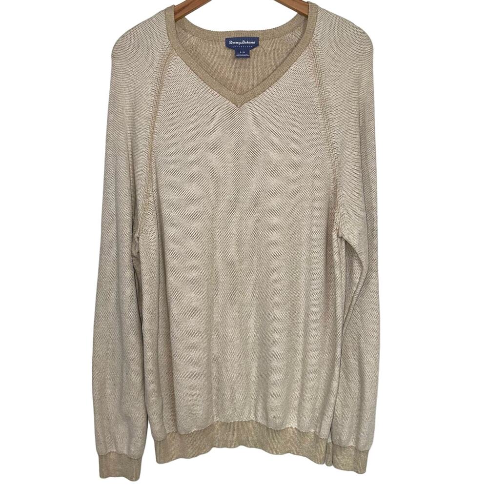 Tommy Bahama Make Mine A Double Pima Cotton V-Neck Sweater Size Large